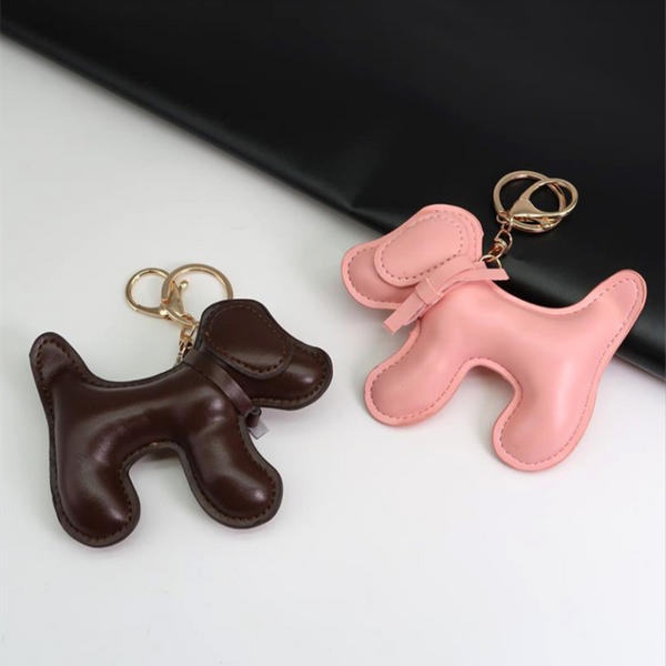 Q version poodle dog leather key ring / six colors [free engraving