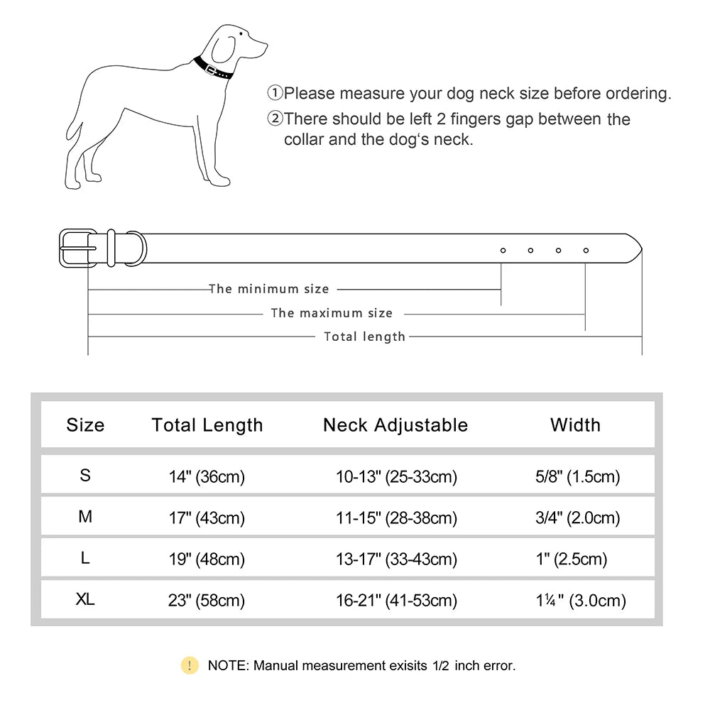 Dog collar dimensions chart